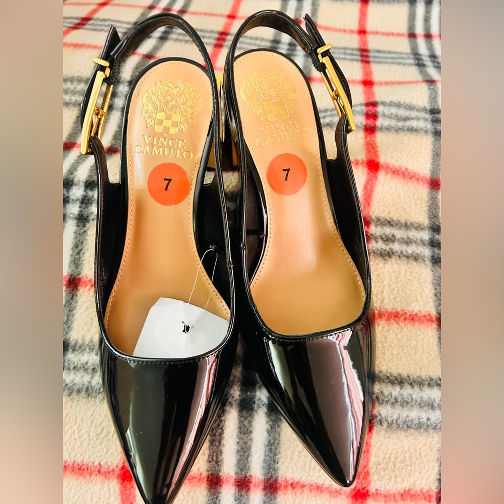 Vince Camuto Black Patent Pointed Slingback Pumps